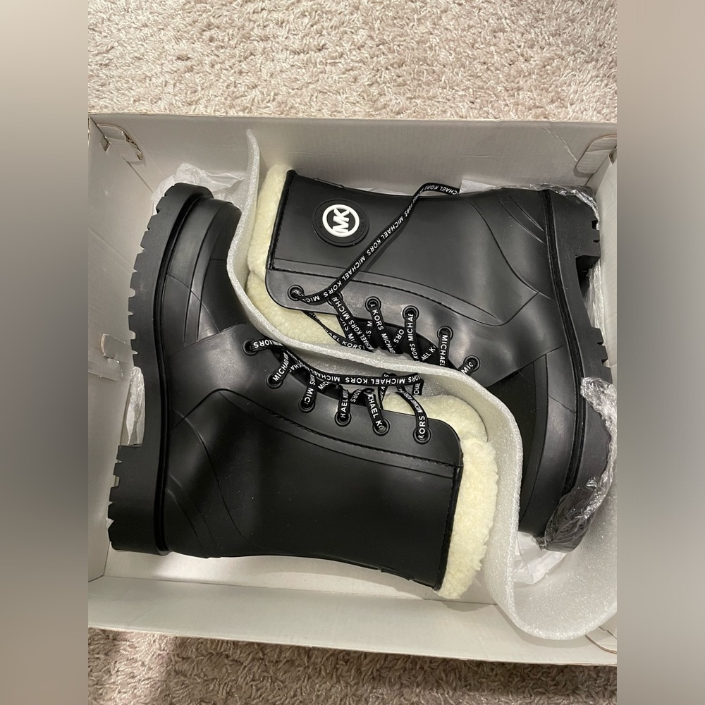 Michael Kors Montaigne Faux Shearling-Lined PVC Rain Boot